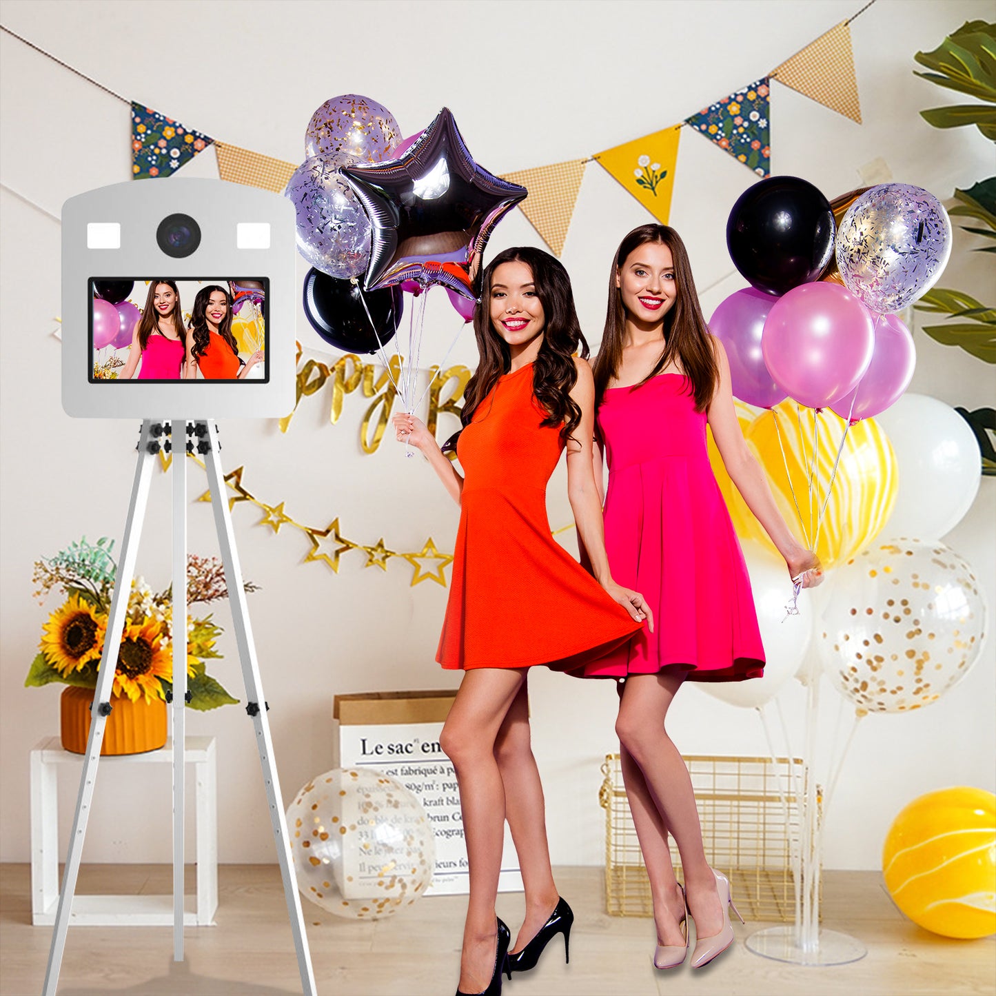 Magic Mirror Photo Booth 15.6 Inch with RGB Light DSLR Photobooth Machine Selfie Portable Touch Screen with Flight Case for Wedding Party Events