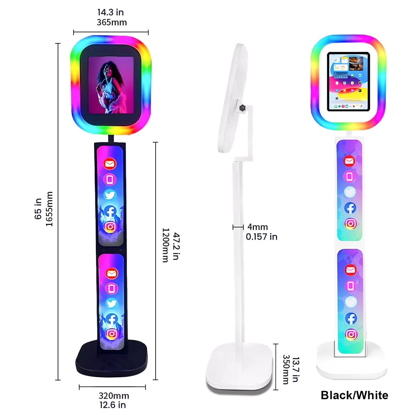 iPad Photo Booth Stand with Light Ring Portable iPad Photobooth Shell Selfie Machine for iPad 10.2/10.9/12.9in with Flight Case