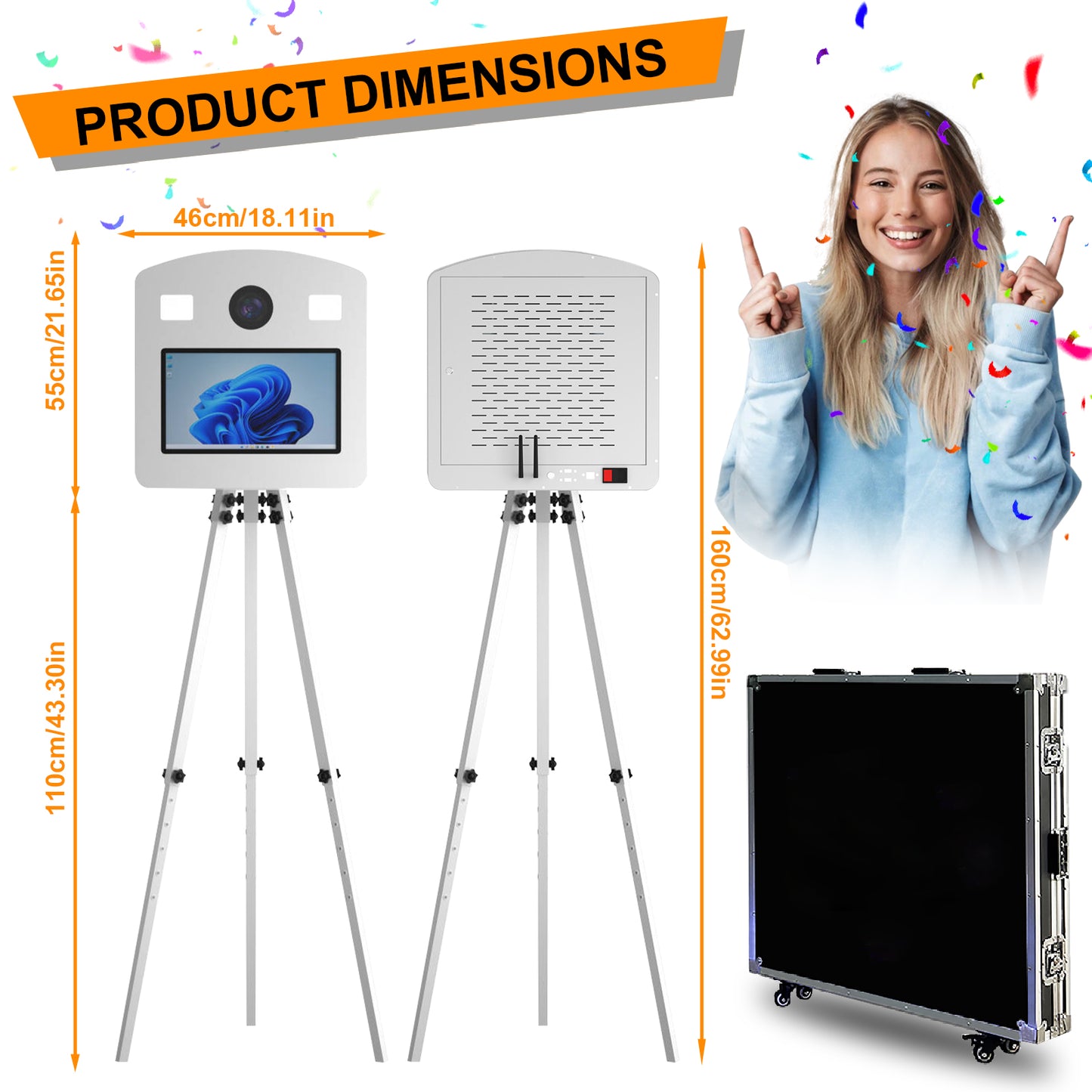 Magic Mirror Photo Booth 15.6 Inch with RGB Light DSLR Photobooth Machine Selfie Portable Touch Screen with Flight Case for Wedding Party Events