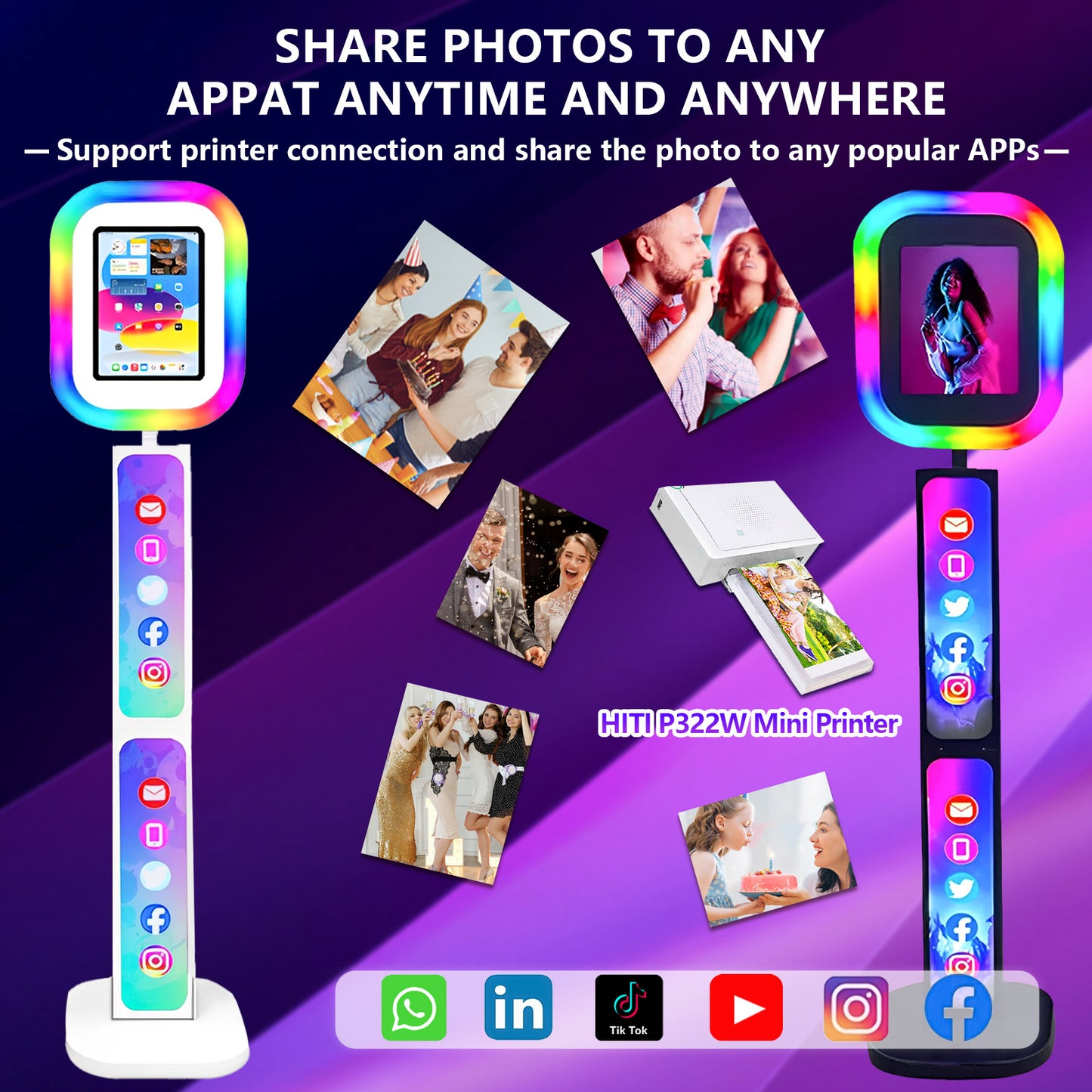 iPad Photo Booth Stand with Light Ring Portable iPad Photobooth Shell Selfie Machine for iPad 10.2/10.9/12.9in with Flight Case