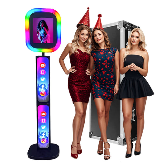iPad Photo Booth Stand with Light Ring Portable iPad Photobooth Shell Selfie Machine for iPad 10.2/10.9/12.9in with Flight Case