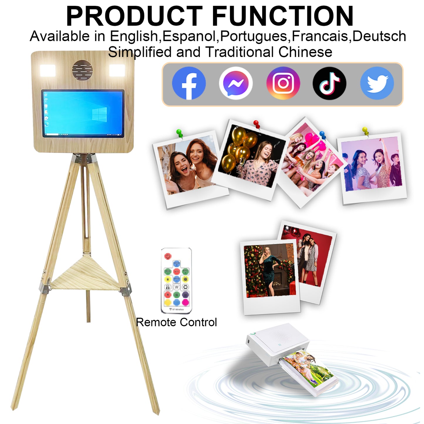 Wooden Mirror Photo Booth with Printer and DSLR Camera Portable Photo Booth 15.6 inch Touch Screen Selfie Photobooth Machine RGB Lights for Wedding Party Events Rental Christmas