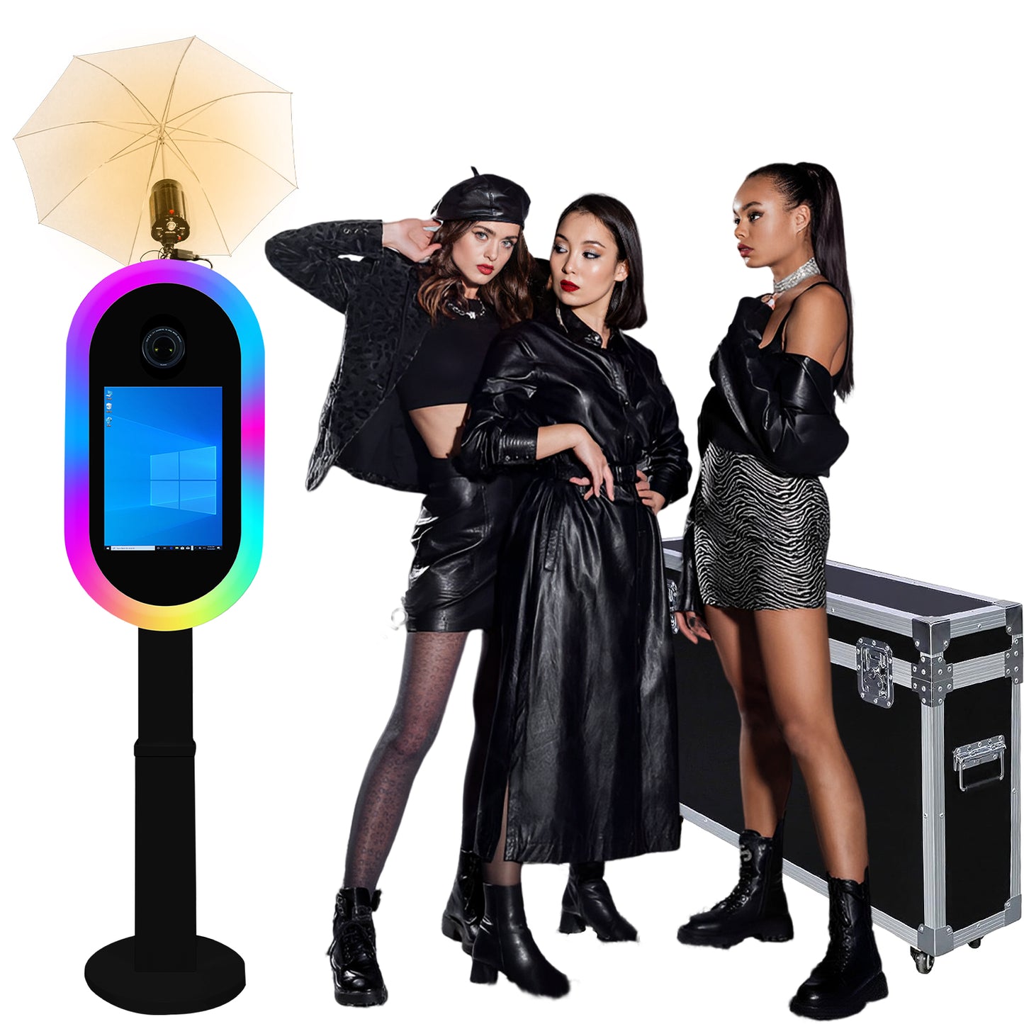 Portable Photo Booth for iPad 10.2in 10.9in 11in 12.9in Selfie Photobooth Stand Shell Machine with Light Ring Software Remote Control Music Sync for Parties Christmas
