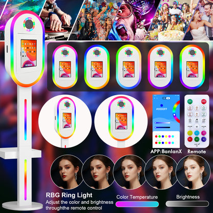 Photo Booth Machine for iPad 10.2" 10.9" 11" 12.9" and Camera,2-in-1 Selfie Station Shell Stand Camera Photobooth,App Control RGB Fill Light,Flight Case,for Parties