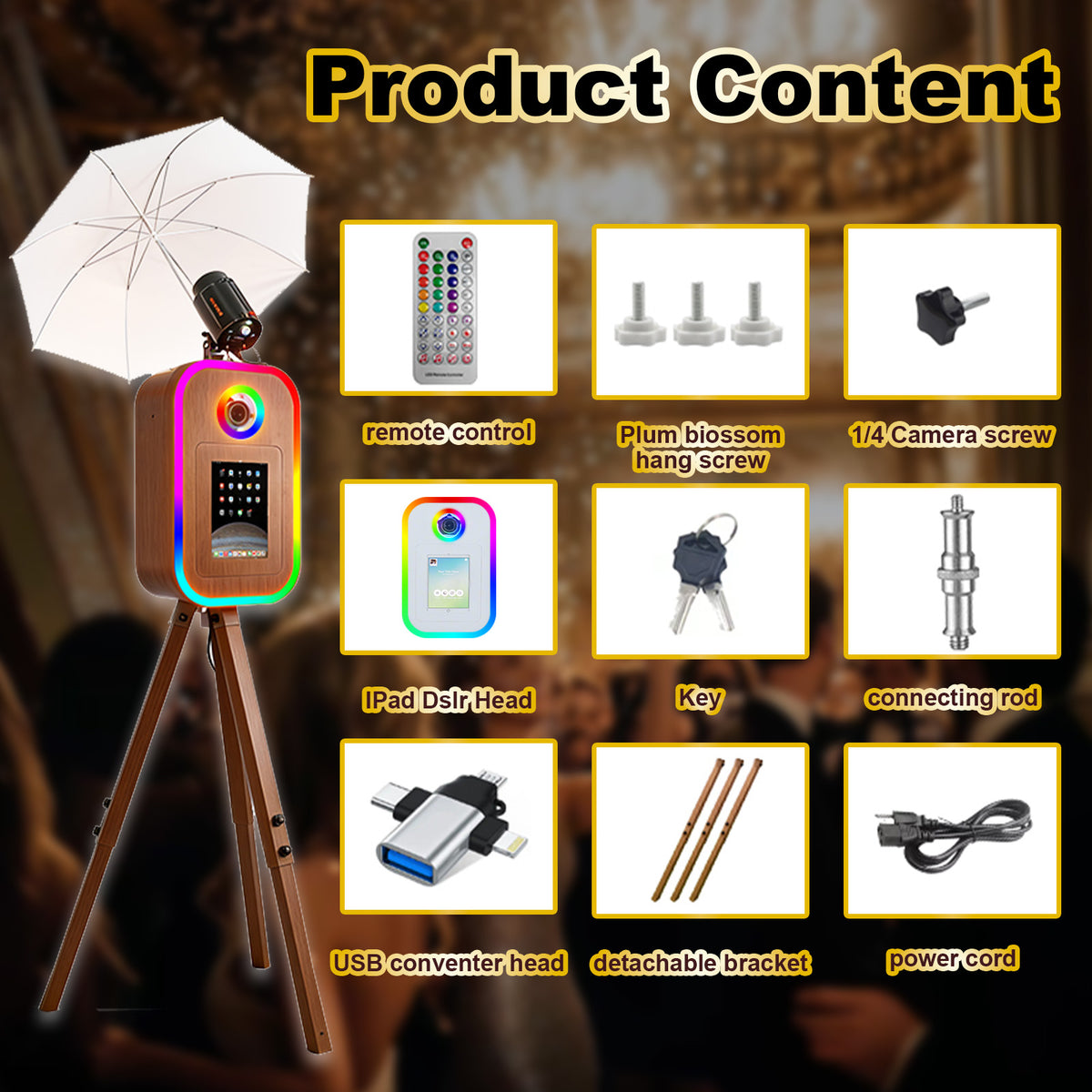 Photo Booth Machine for iPad 10.2" 10.9" 11" 12.9" and Camera,2-in-1 Selfie Station Shell Stand Camera Photobooth,App Control RGB Fill Light,Flight Case,for Parties