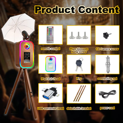 Photo Booth Machine for iPad 10.2" 10.9" 11" 12.9" and Camera,2-in-1 Selfie Station Shell Stand Camera Photobooth,App Control RGB Fill Light,Flight Case,for Parties