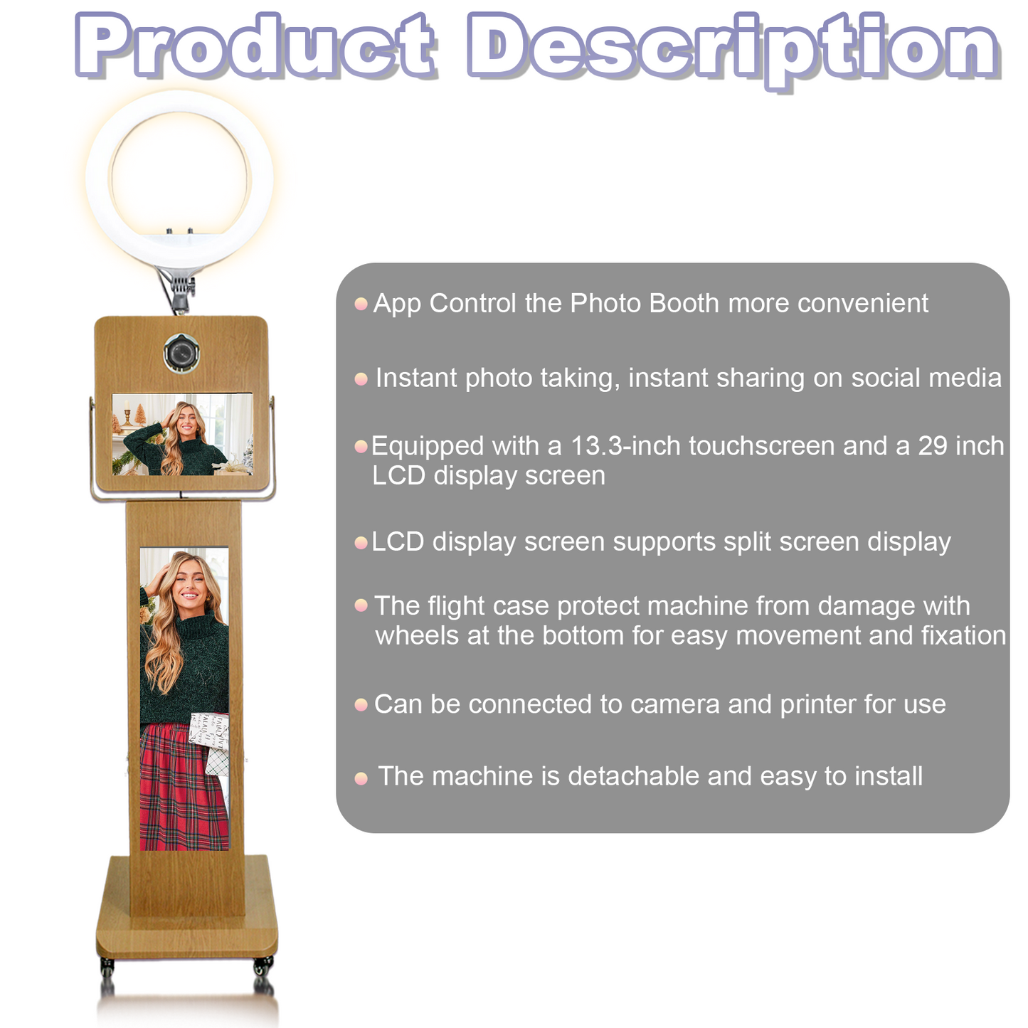 Portable15.6inch Touch Screen DSLR Mirror Photo Booth Selfie Machine with 29inch LCD Display Photo Booth Machine for Birthday Party Events