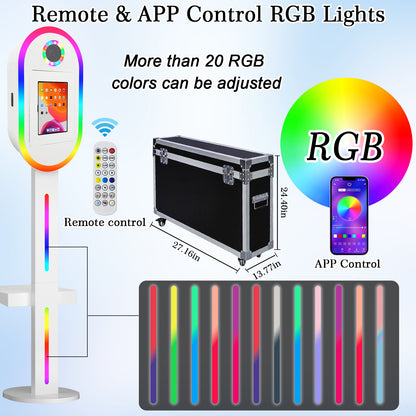 Photo Booth Machine for iPad 10.2" 10.9" 11" 12.9" and Camera,2-in-1 Selfie Station Shell Stand Camera Photobooth,App Control RGB Fill Light,Flight Case,for Parties