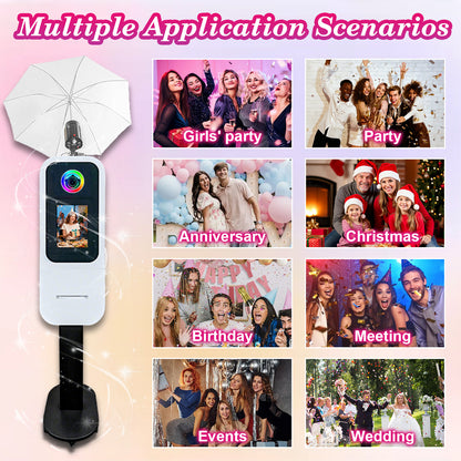 Portable Photo Booth Built-in printer stand Compatible with iPad 10.2" 10.5" 10.9" 11" 12.9" 13", Metal Shell Selfie Station photobooth Machine,RGB Ring Light,for Parties Wedding Rental