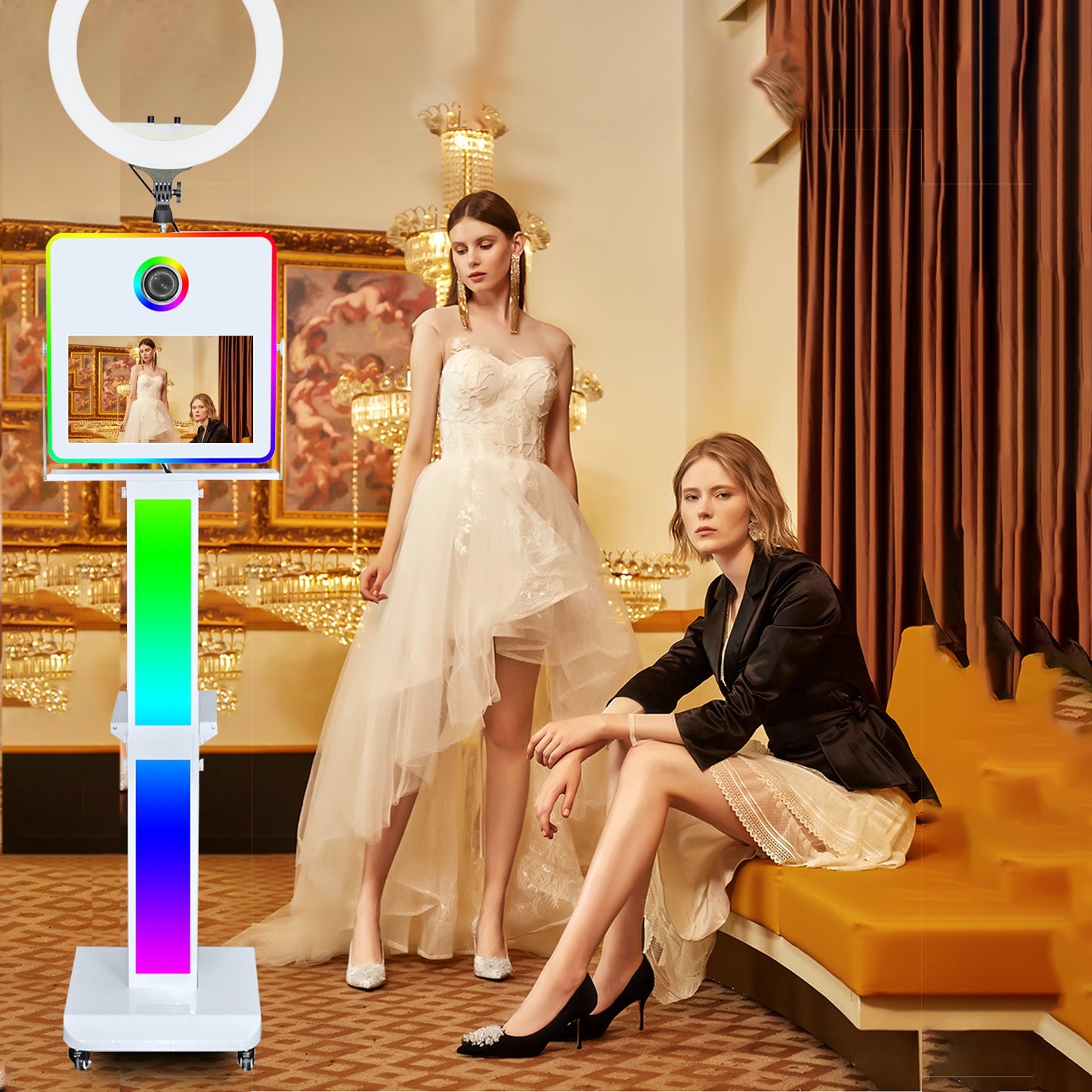 Portable Magic Mirror Photo Booth for Camera with 15.6 inch Touch Screen DSLR Photobooth Machine for Wedding Party Events