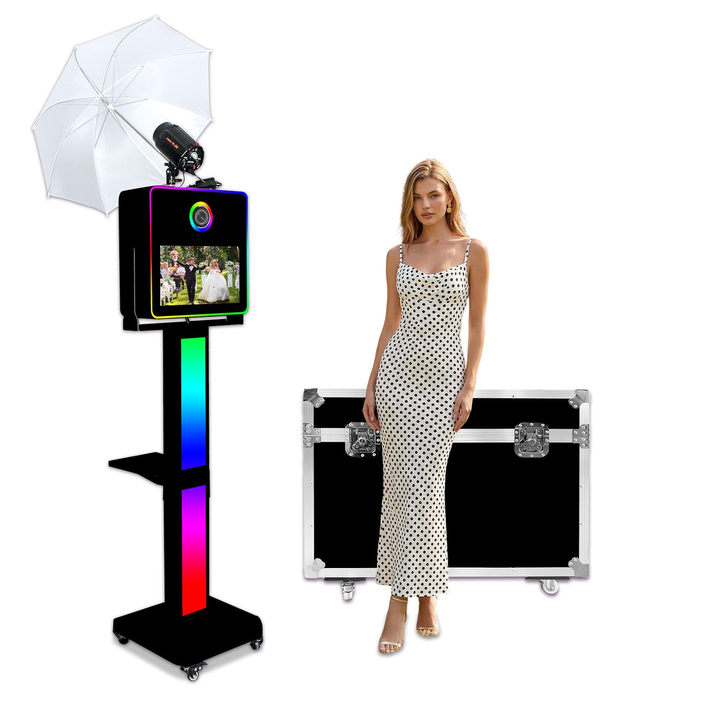 The Hot Popular Dslr Photo Booth Machine with 15.6inch Touch Screen and Umbrella and flash for Party Wedding