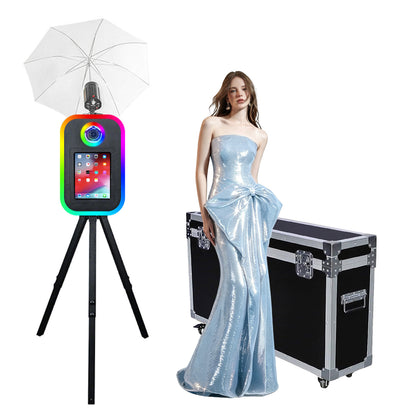Photo Booth Machine for iPad 10.2" 10.9" 11" 12.9" and Camera,2-in-1 Selfie Station Shell Stand Camera Photobooth,App Control RGB Fill Light,Flight Case,for Parties