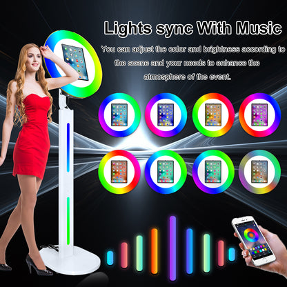 Photo Booth Compatible with iPad 10.2"-13", with Music Synced Light & Flight Case, Selfie Photo Booth Photo Booth Machine for Rental Wedding Events Graduation (Black, Photo Booth + Printer)