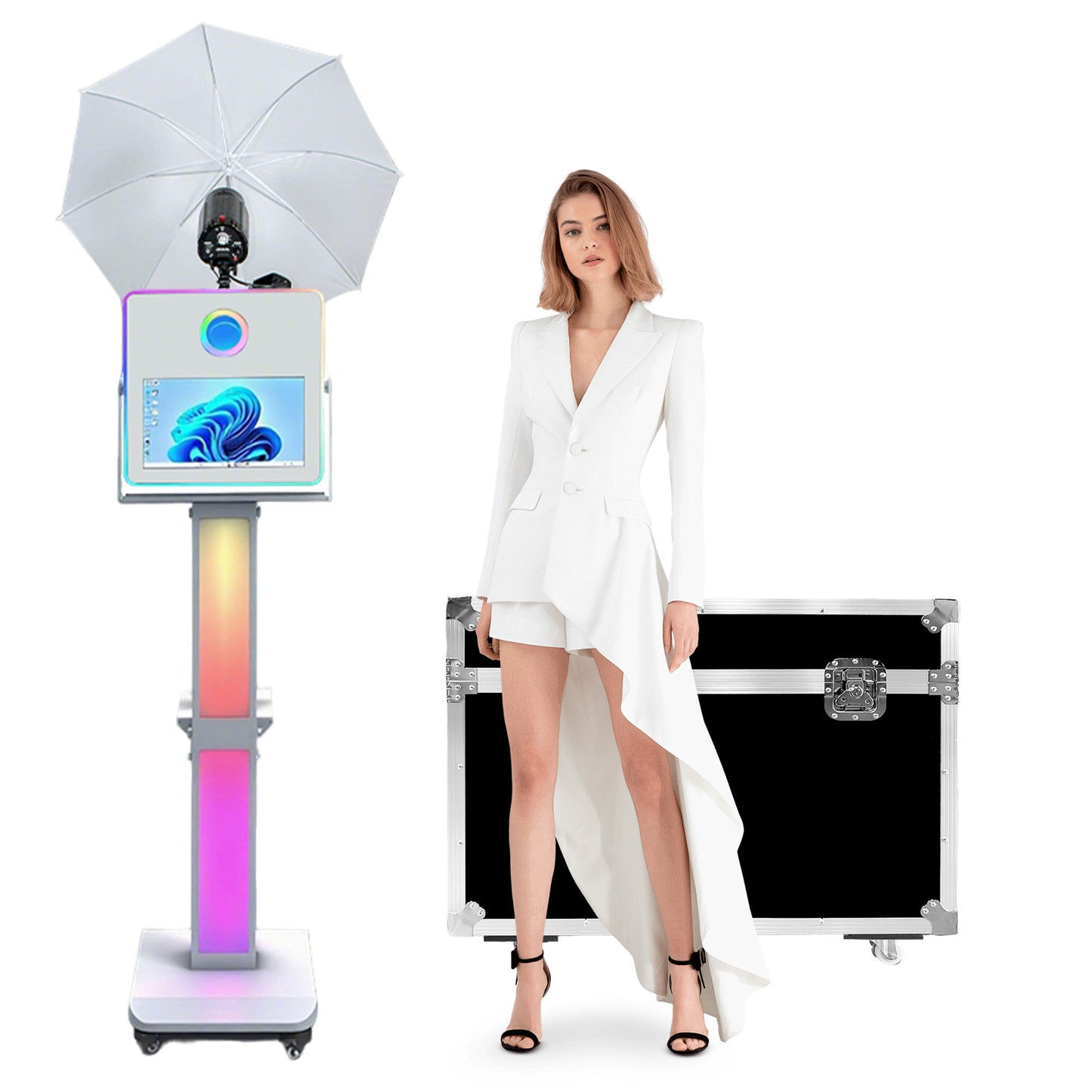 The Hot Popular Dslr Photo Booth Machine with 15.6inch Touch Screen and Umbrella and flash for Party Wedding