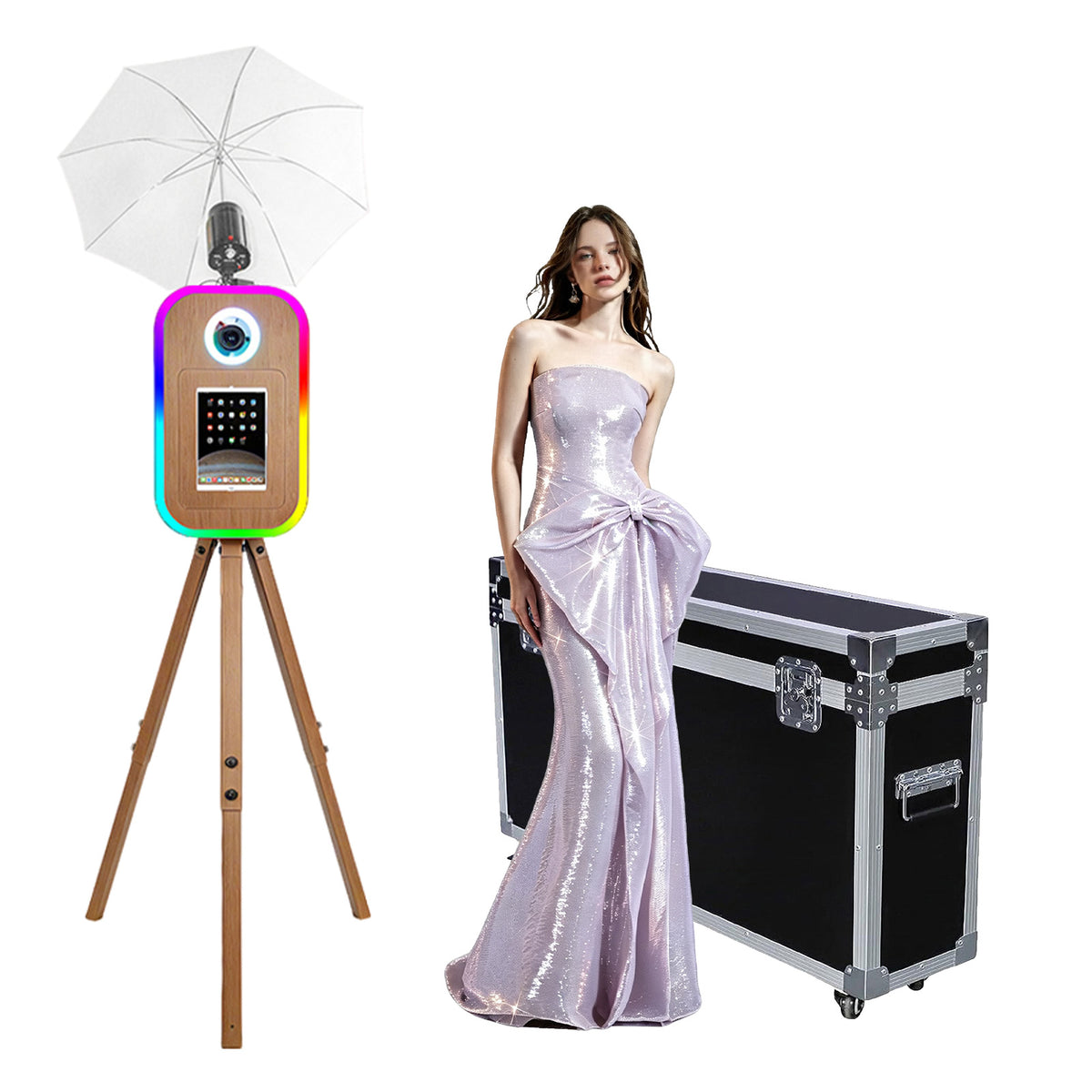 Photo Booth Machine for iPad 10.2" 10.9" 11" 12.9" and Camera,2-in-1 Selfie Station Shell Stand Camera Photobooth,App Control RGB Fill Light,Flight Case,for Parties