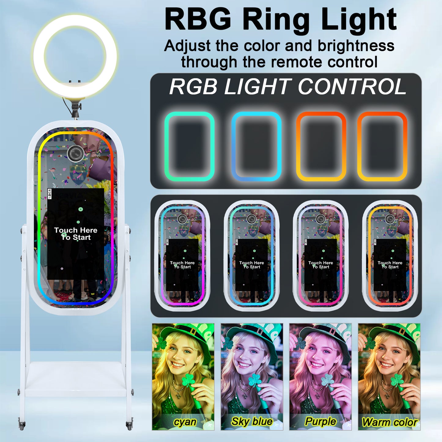 Magic Mirror Photo Booth with 21.5" Touch Screen, Photobooth Machine Selfie Shell Stand with LED RGB Fill Light & Flight Case for Wedding Parties Events Rental