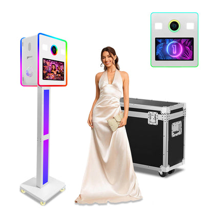 15.6 Inch Dual Touch Screen DSLR Photo Booth Built-in 2 Set Mini PC, Portable Photobooth Machine with Flight Case and RGB Light for Event