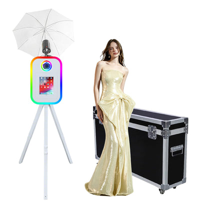 Photo Booth Machine for iPad 10.2" 10.9" 11" 12.9" and Camera,2-in-1 Selfie Station Shell Stand Camera Photobooth,App Control RGB Fill Light,Flight Case,for Parties
