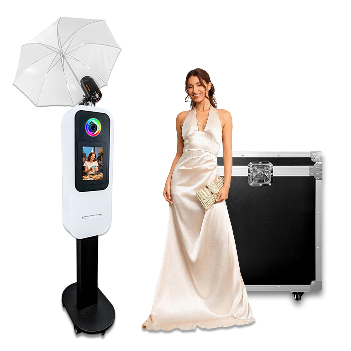Portable Photo Booth Built-in printer stand Compatible with iPad 10.2" 10.5" 10.9" 11" 12.9" 13", Metal Shell Selfie Station photobooth Machine,RGB Ring Light,for Parties Wedding Rental