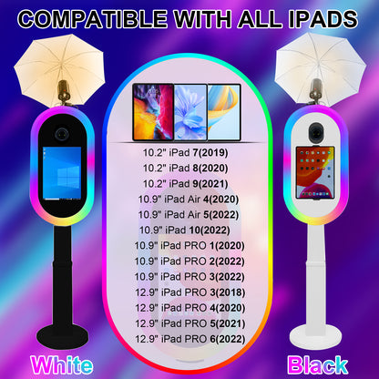 Portable Photo Booth for iPad 10.2in 10.9in 11in 12.9in Selfie Photobooth Stand Shell Machine with Light Ring Software Remote Control Music Sync for Parties Christmas