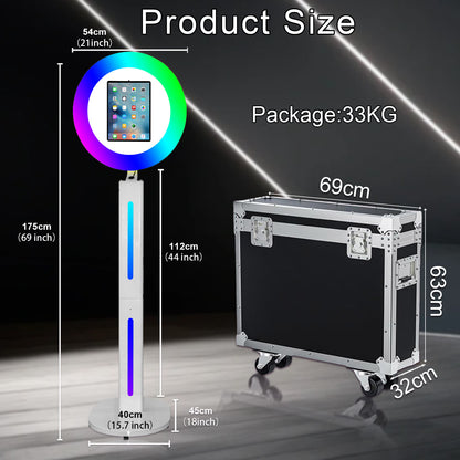 Photo Booth Compatible with iPad 10.2"-13", with Music Synced Light & Flight Case, Selfie Photo Booth Photo Booth Machine for Rental Wedding Events Graduation (Black, Photo Booth + Printer)