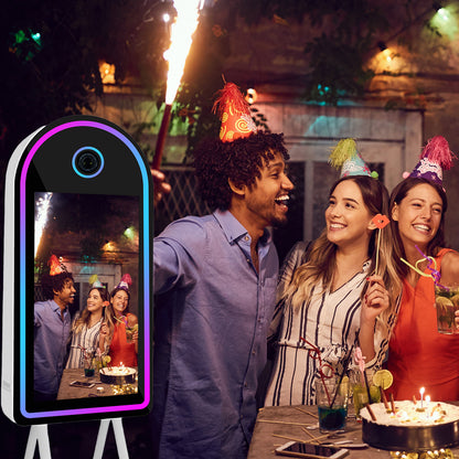 Mirror Photo Booth with 32" Touchscreen Portable DSLR Photo Booth Selfie Booth Includes RGB Light & Flight Case for Wedding Parties Events