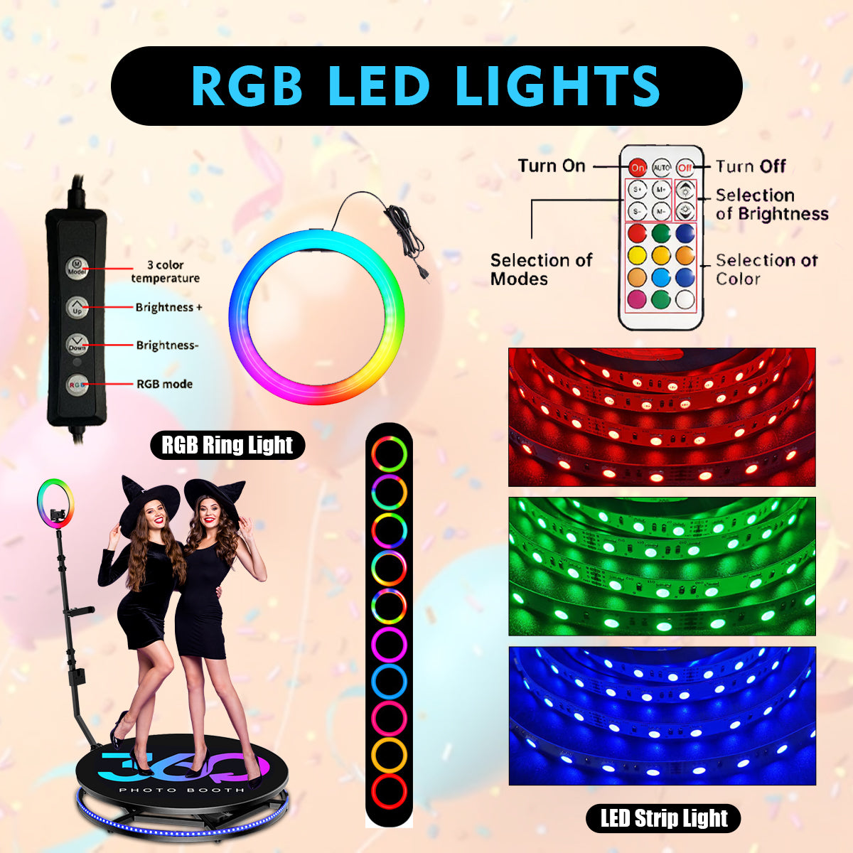 360 Photo Booth Machine Automatic Spin 360 Video Camera Booth with Rotating Selfie Light for Christmas Wedding Birthday Events Party