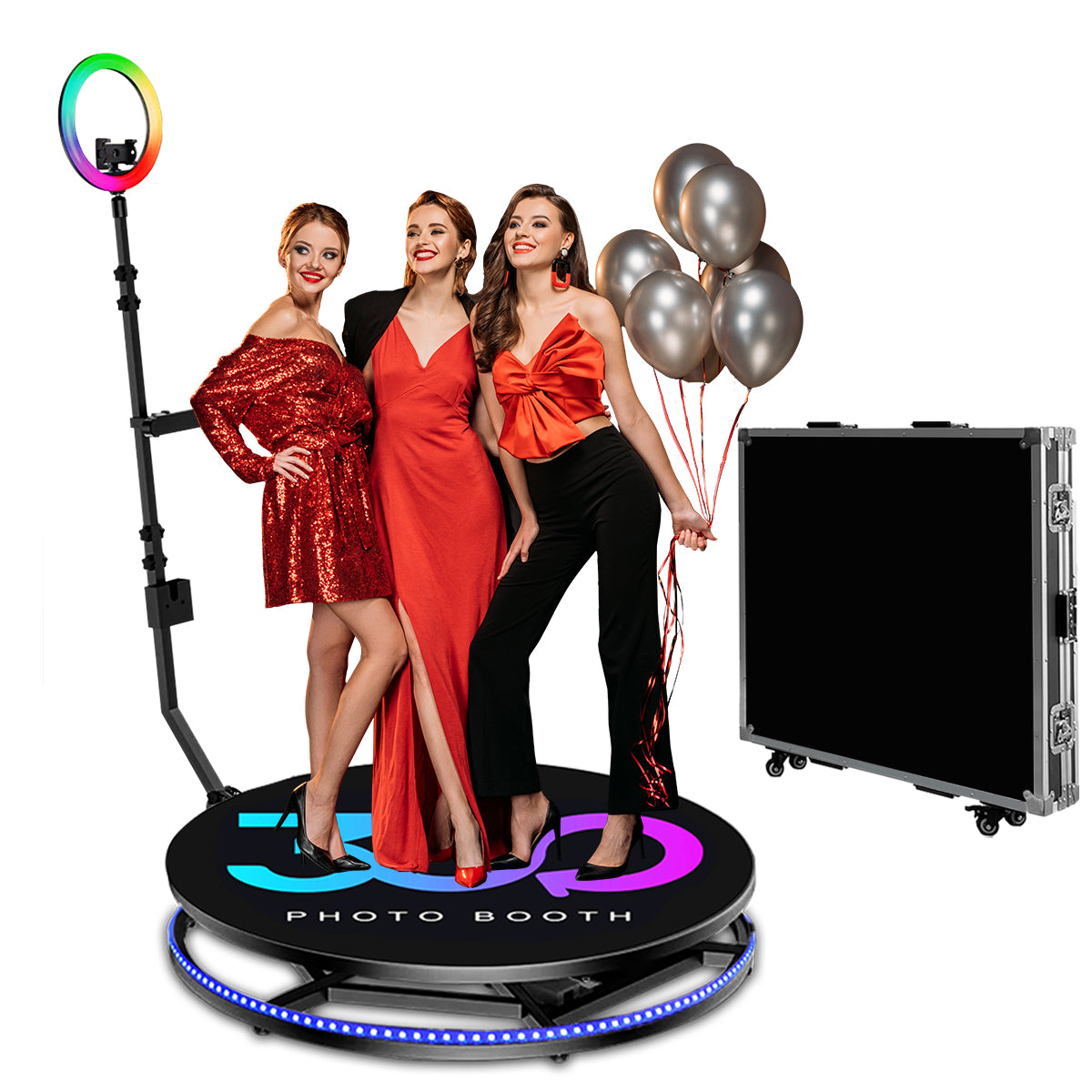 360 Photo Booth Machine Automatic Spin 360 Video Camera Booth with Rotating Selfie Light for Christmas Wedding Birthday Events Party