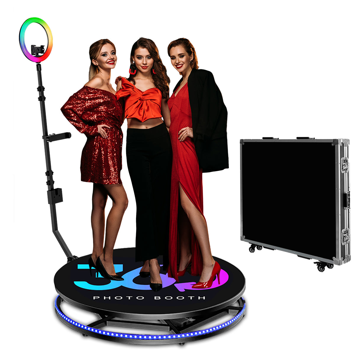 360 Photo Booth Machine Automatic Spin 360 Video Camera Booth with Rotating Selfie Light for Christmas Wedding Birthday Events Party