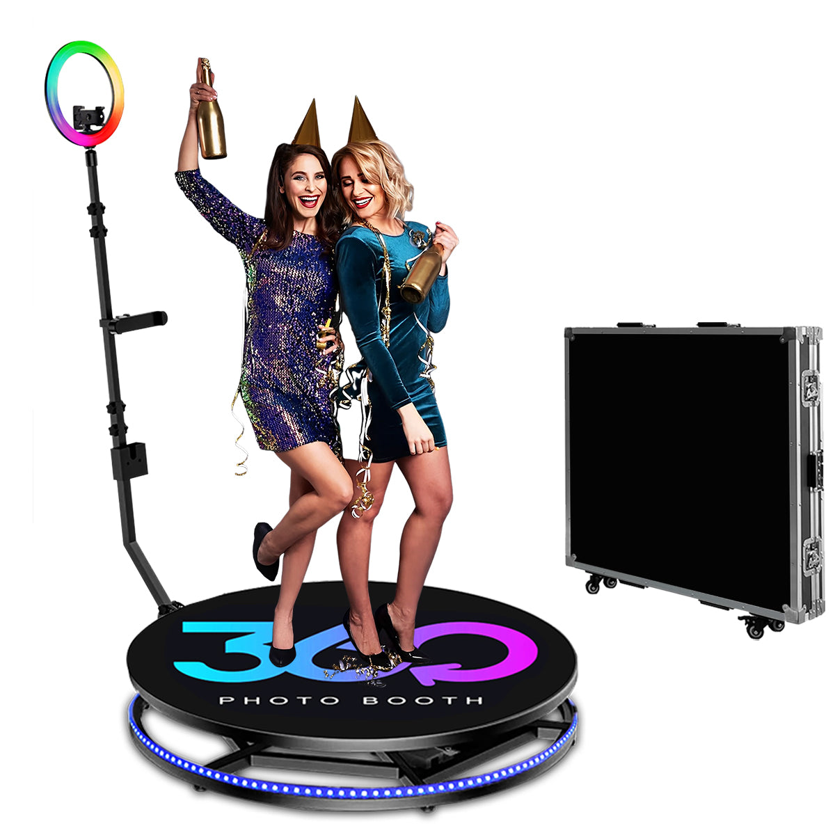 360 Photo Booth Machine Automatic Spin 360 Video Camera Booth with Rotating Selfie Light for Christmas Wedding Birthday Events Party
