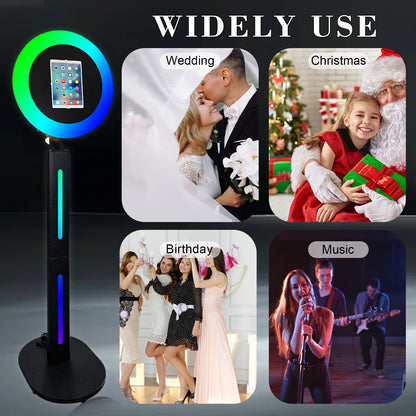 Photo Booth Compatible with iPad 10.2"-13", with Music Synced Light & Flight Case, Selfie Photo Booth Photo Booth Machine for Rental Wedding Events Graduation (Black, Photo Booth + Printer)