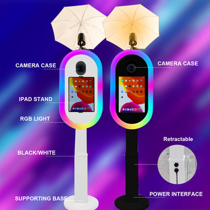 Portable Photo Booth for iPad 10.2in 10.9in 11in 12.9in Selfie Photobooth Stand Shell Machine with Light Ring Software Remote Control Music Sync for Parties Christmas