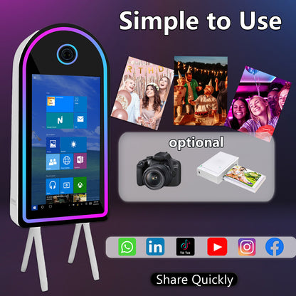 Mirror Photo Booth with 32" Touchscreen Portable DSLR Photo Booth Selfie Booth Includes RGB Light & Flight Case for Wedding Parties Events