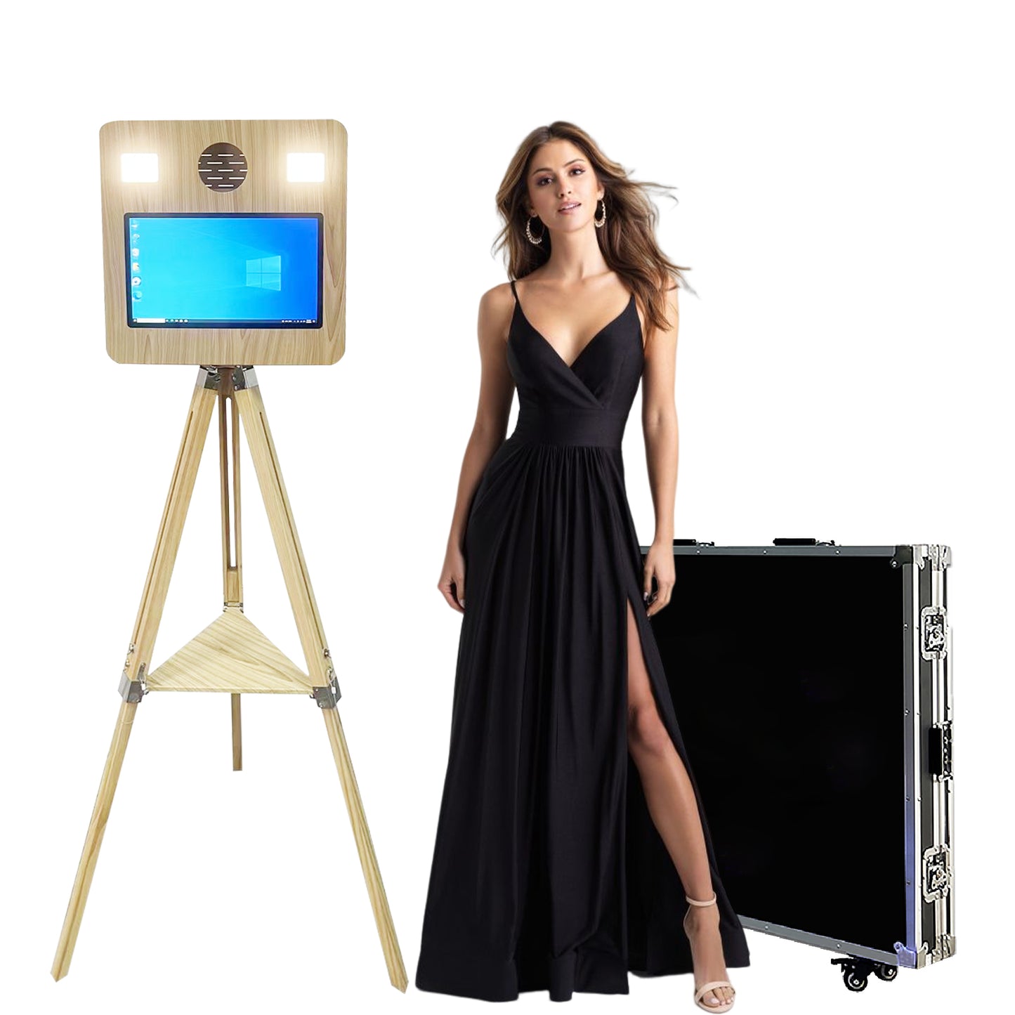 Wooden Mirror Photo Booth with Printer and DSLR Camera Portable Photo Booth 15.6 inch Touch Screen Selfie Photobooth Machine RGB Lights for Wedding Party Events Rental Christmas