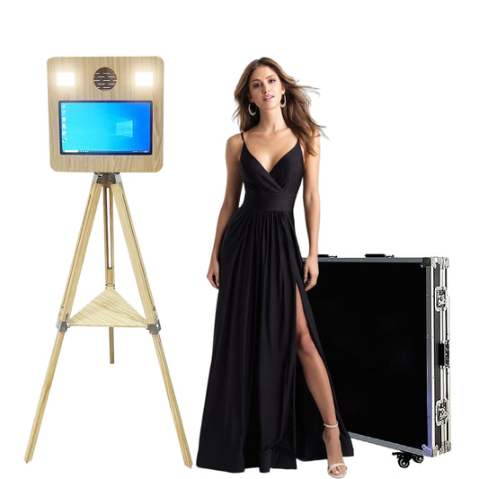 Wooden Mirror Photo Booth with Printer and DSLR Camera Portable Photo Booth 15.6 inch Touch Screen Selfie Photobooth Machine RGB Lights for Wedding Party Events Rental Christmas