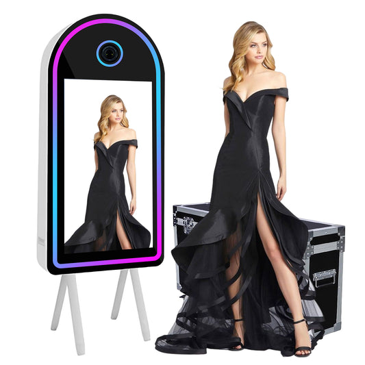 Mirror Photo Booth with 32" Touchscreen Portable DSLR Photo Booth Selfie Booth Includes RGB Light & Flight Case for Wedding Parties Events