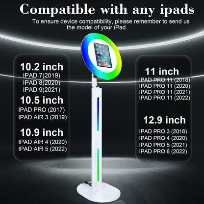 Photo Booth Compatible with iPad 10.2"-13", with Music Synced Light & Flight Case, Selfie Photo Booth Photo Booth Machine for Rental Wedding Events Graduation (Black, Photo Booth + Printer)