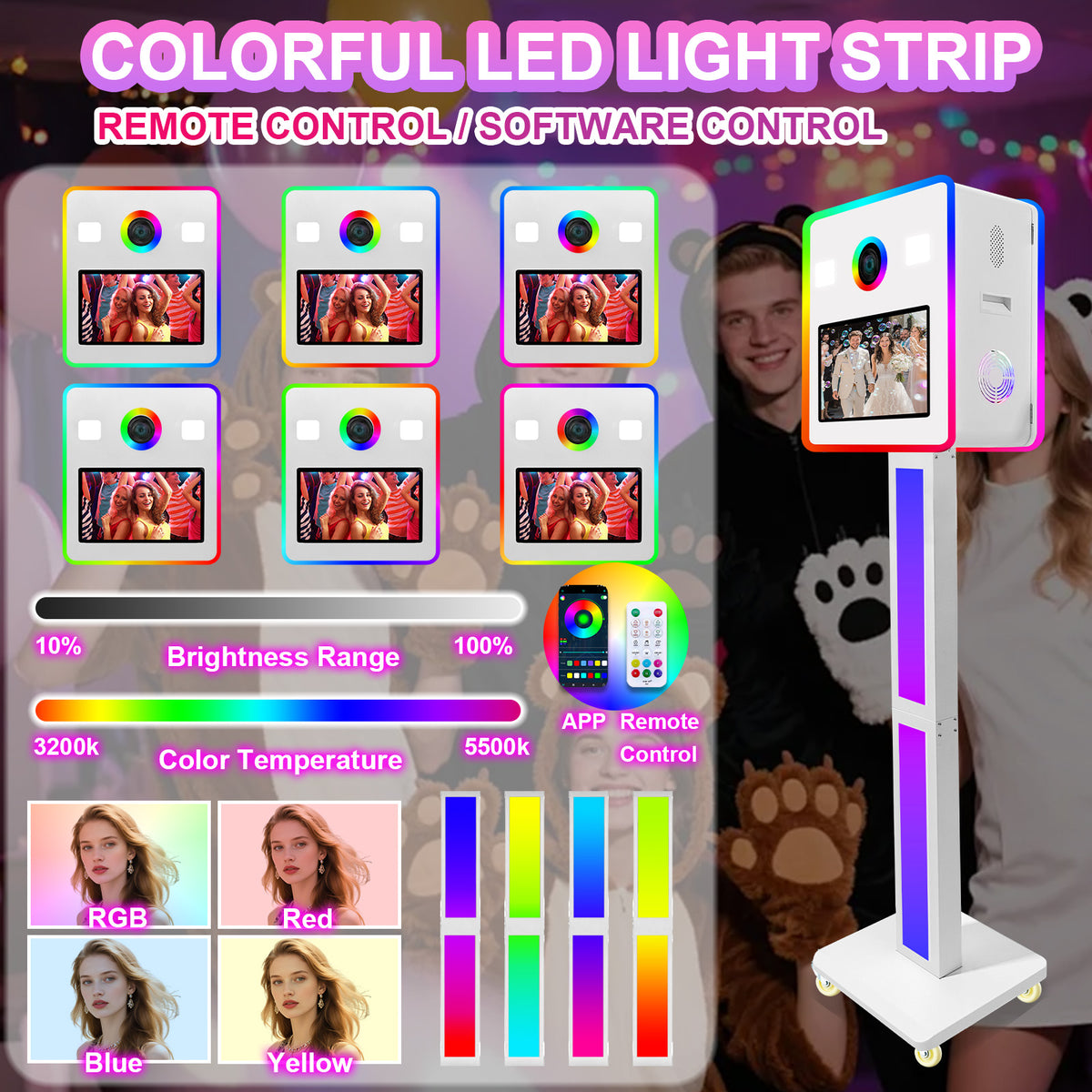 15.6 Inch Dual Touch Screen DSLR Photo Booth Built-in 2 Set Mini PC, Portable Photobooth Machine with Flight Case and RGB Light for Event
