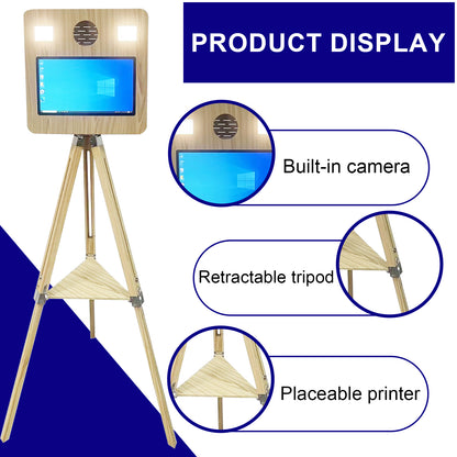 Wooden Mirror Photo Booth with Printer and DSLR Camera Portable Photo Booth 15.6 inch Touch Screen Selfie Photobooth Machine RGB Lights for Wedding Party Events Rental Christmas