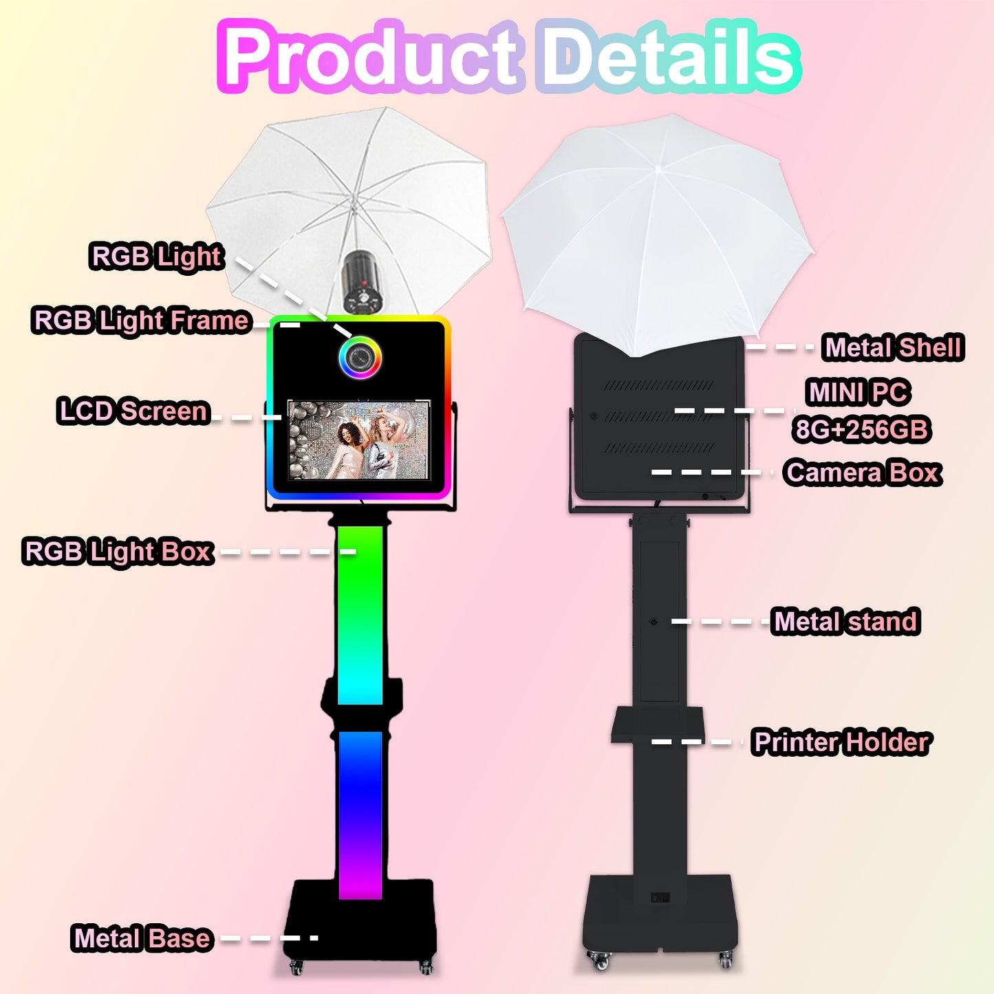 The Hot Popular Dslr Photo Booth Machine with 15.6inch Touch Screen and Umbrella and flash for Party Wedding