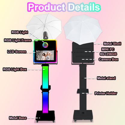 The Hot Popular Dslr Photo Booth Machine with 15.6inch Touch Screen and Umbrella and flash for Party Wedding