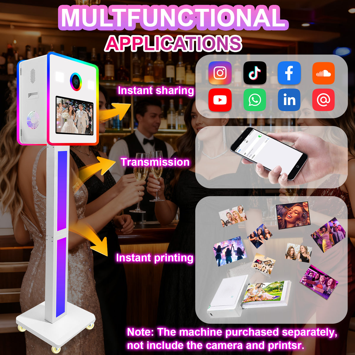 15.6 Inch Dual Touch Screen DSLR Photo Booth Built-in 2 Set Mini PC, Portable Photobooth Machine with Flight Case and RGB Light for Event