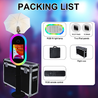 Portable Photo Booth for iPad 10.2in 10.9in 11in 12.9in Selfie Photobooth Stand Shell Machine with Light Ring Software Remote Control Music Sync for Parties Christmas