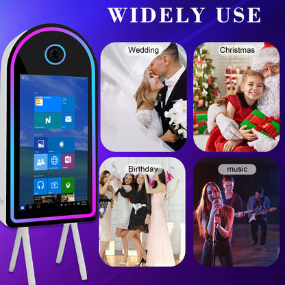Mirror Photo Booth with 32" Touchscreen Portable DSLR Photo Booth Selfie Booth Includes RGB Light & Flight Case for Wedding Parties Events