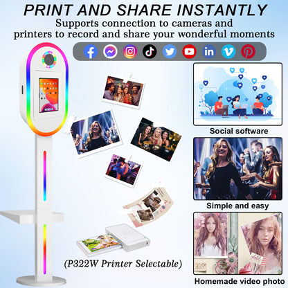 Photo Booth Machine for iPad 10.2" 10.9" 11" 12.9" and Camera,2-in-1 Selfie Station Shell Stand Camera Photobooth,App Control RGB Fill Light,Flight Case,for Parties