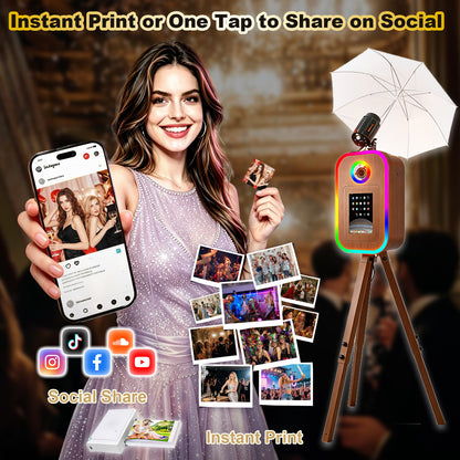 Photo Booth Machine for iPad 10.2" 10.9" 11" 12.9" and Camera,2-in-1 Selfie Station Shell Stand Camera Photobooth,App Control RGB Fill Light,Flight Case,for Parties