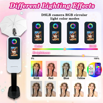 Portable Photo Booth Built-in printer stand Compatible with iPad 10.2" 10.5" 10.9" 11" 12.9" 13", Metal Shell Selfie Station photobooth Machine,RGB Ring Light,for Parties Wedding Rental