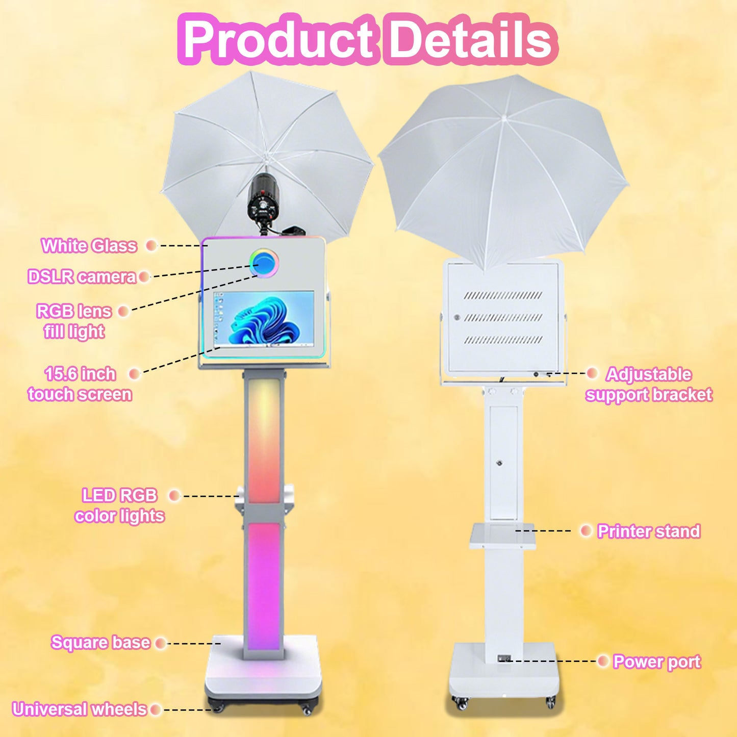The Hot Popular Dslr Photo Booth Machine with 15.6inch Touch Screen and Umbrella and flash for Party Wedding
