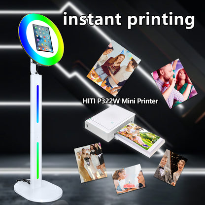 Photo Booth Compatible with iPad 10.2"-13", with Music Synced Light & Flight Case, Selfie Photo Booth Photo Booth Machine for Rental Wedding Events Graduation (Black, Photo Booth + Printer)