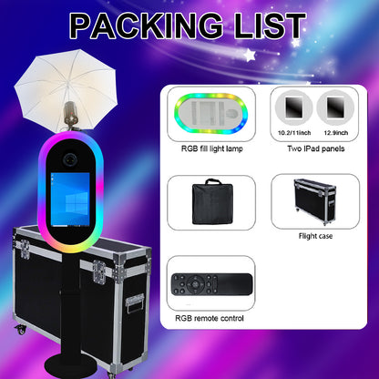 Portable Photo Booth for iPad 10.2in 10.9in 11in 12.9in Selfie Photobooth Stand Shell Machine with Light Ring Software Remote Control Music Sync for Parties Christmas